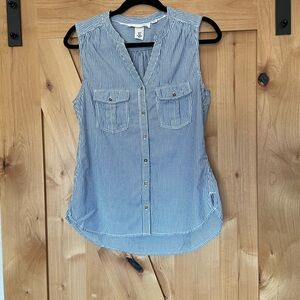 H&M Classic Blue Striped Sleeveless Button Down Shirt